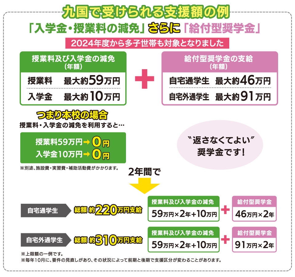 九国で受けられる支援額の例